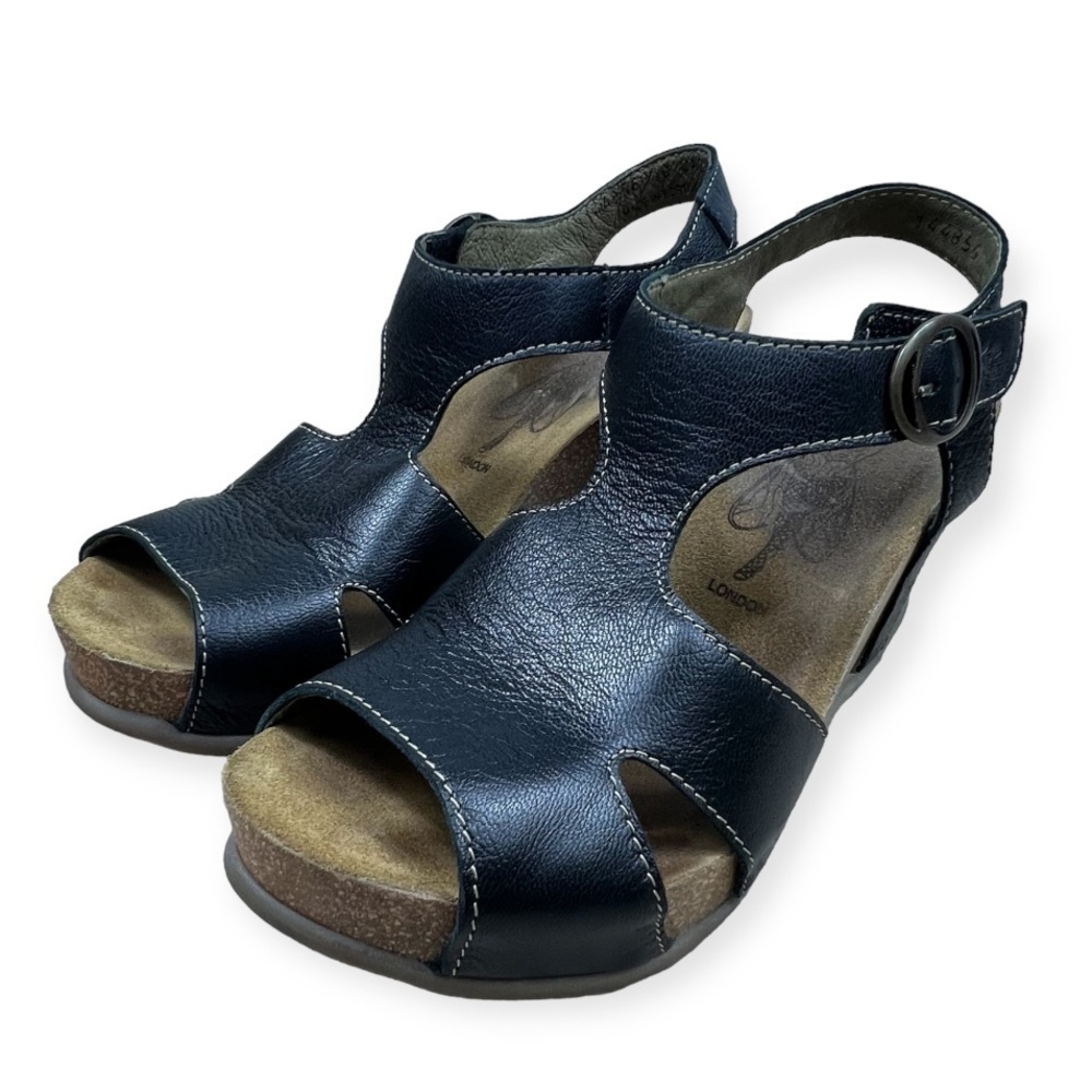 Fly London Goda Wedge Sandal Leather Cork 37 Black - Picture 3 of 12